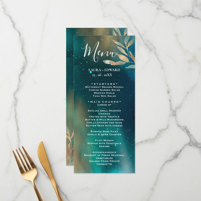 Menú Galaxia de nebulosa verde esmeralda Relieve metali (Anverso/Reverso In Situ)