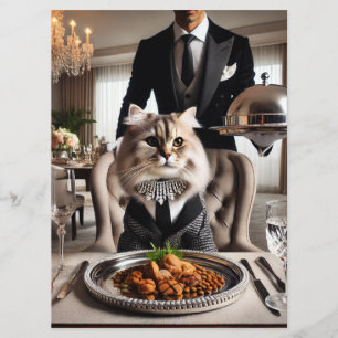 Menú Gato con comida para gatos servida por mayordomo