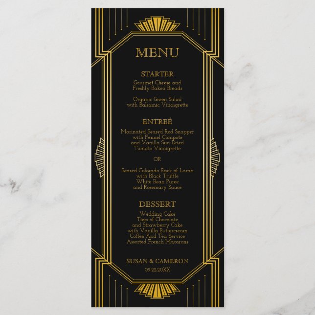 Menú Gatsby Art Decó | Color editable (Anverso)