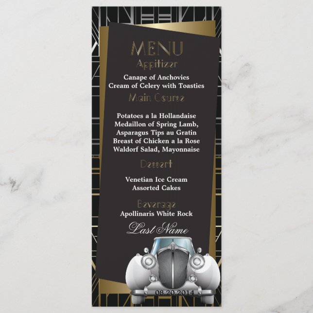 Menú Gatsby Deco Blanco Limo Boda (Anverso)