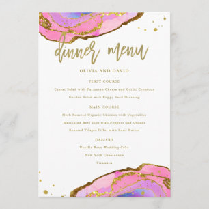 Menú Geode rosa azul y oro Boda