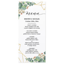 Menú geométrico de la boda de la forma del oro del