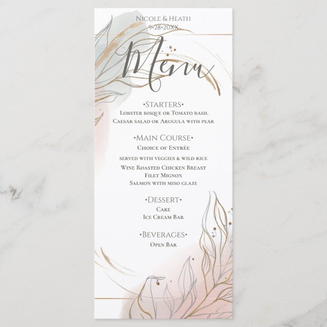 Menú Gilded Gold Sage & Blush Botanical Wedding (Anverso)