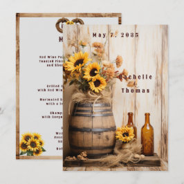 Menú Girasoles de Country Western Barril de Whisky