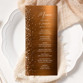Menú Glam Copper Glitter Brushed Metal Wedding