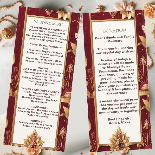 Menú Gold Floral Motif Ornate Asymmetric Indian Wedding (Gold Floral Motif Ornate Asymmetric Indian Wedding Menu)