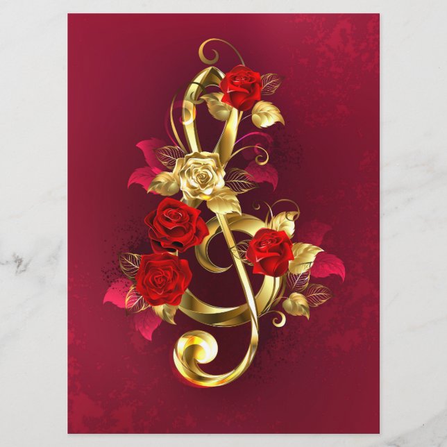 Menú Golden Treble Clef con flores Rosas (Anverso)
