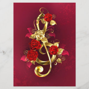 Menú Golden Treble Clef con flores Rosas
