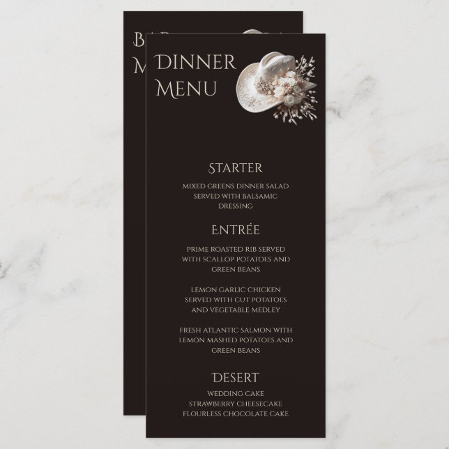 Menú Gorra de vaca blanca con Boda de flores (Anverso / Reverso)