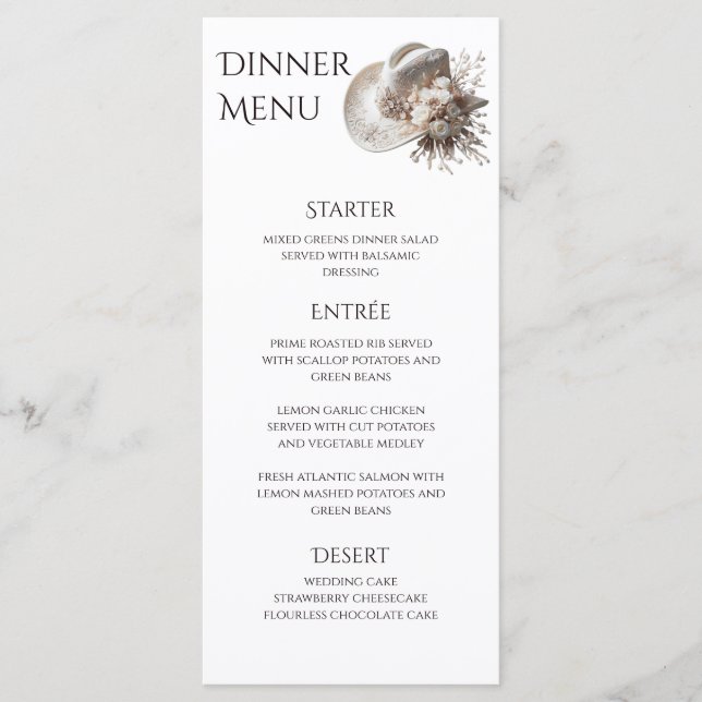 Menú Gorra de vaca blanca con Boda de flores (Anverso)