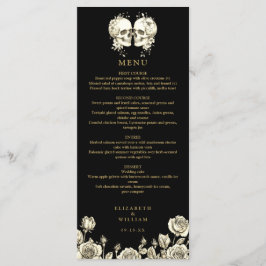 Menú Goth Skulls Floral Black And Gold Gothic Wedding