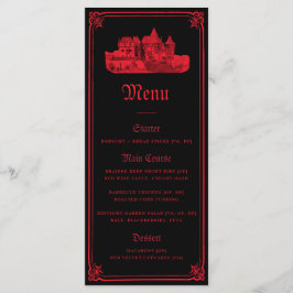 Menú Gothic Vampire Castle Border Black Red Wedding 