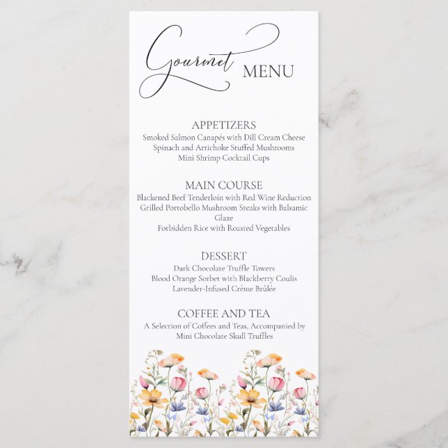Menú Gourmet Bodas Flores Silvestres Pradera Acuar (Anverso)