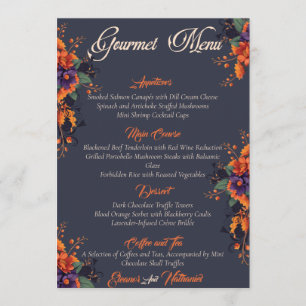 Menú gourmet de cráneo floral gótico elegante 3D