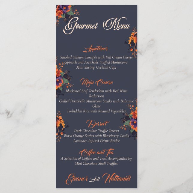 Menú gourmet simple Elegante Gótico Floral de Crán (Anverso)