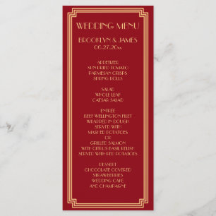 Menú Gran carta Art Deco Red Gold Boda