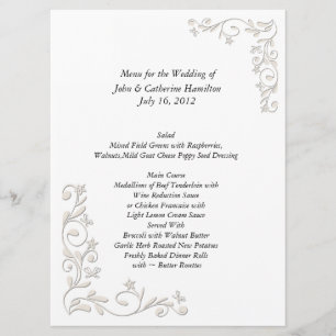 Menú grande de la tabla de la boda del blanco y de