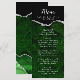 Menú Green and Silver Agate Marble Wedding