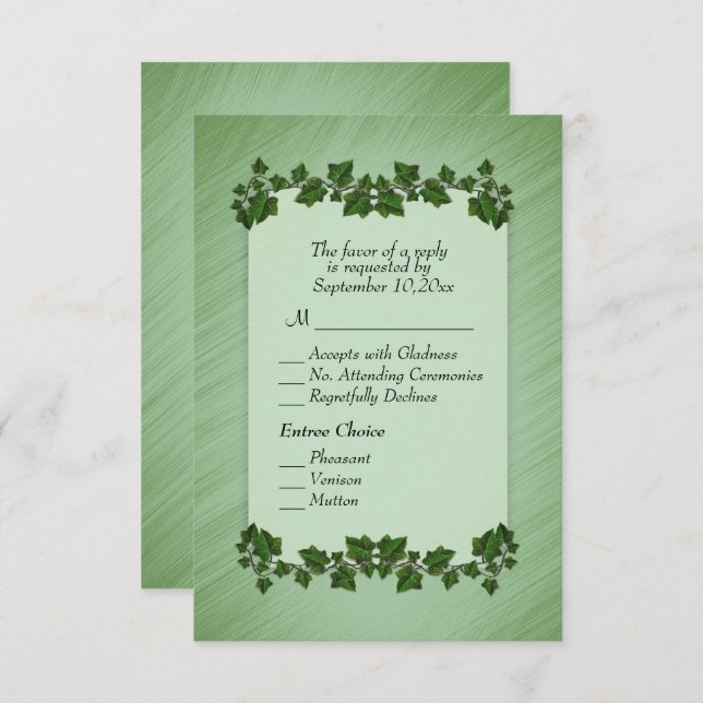 Menú Green Leaves Shimmer RSVP w (Anverso / Reverso)