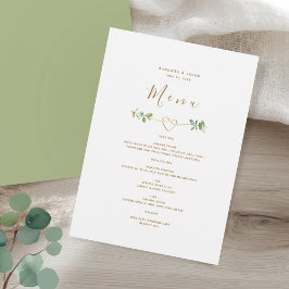 Menú Greenery Gold Heart Wedding