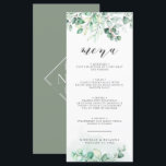 Menú Greenery Watercolor Eucalyptus Boda Cena<br><div class="desc">El menú de la cena Boda Eucalyptus acuarela verde. Monograma detrás.</div>