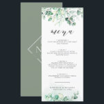 Menú Greenery Watercolor Eucalyptus Boda Cena<br><div class="desc">El menú de la cena Boda Eucalyptus acuarela verde. Monograma detrás.</div>