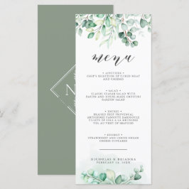 Menú Greenery Watercolor Eucalyptus Boda Cena