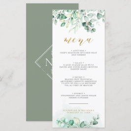 Menú Greenery Watercolor Eucalyptus Boda de oro Cena