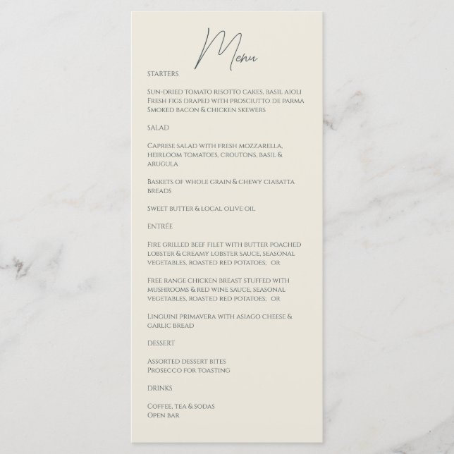 Menú Gris tormentoso ・ Boda manuscrito (Anverso)