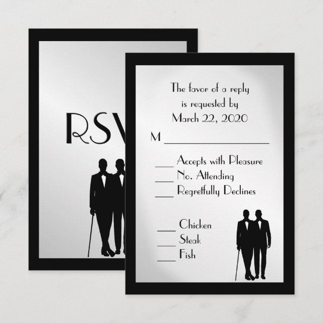Menú Groom y Groom Boda RSVP Plata (Anverso / Reverso)