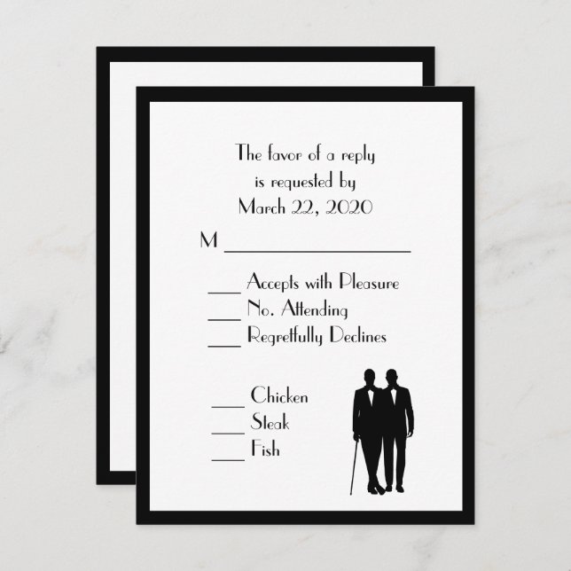 Menú Groom y Groom Wedding RSVP Classic White (Anverso / Reverso)