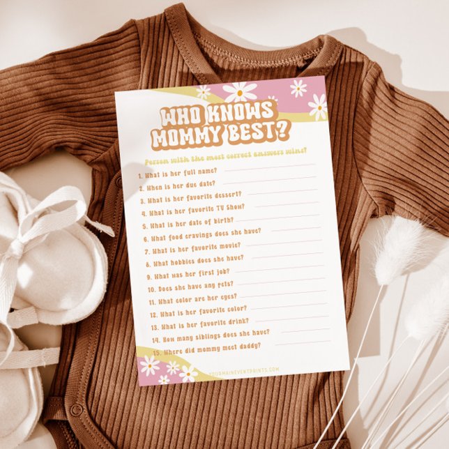 Menú Groovy Baby Shower Games, Boho Retro, Vibe de los  (Subido por el creador)