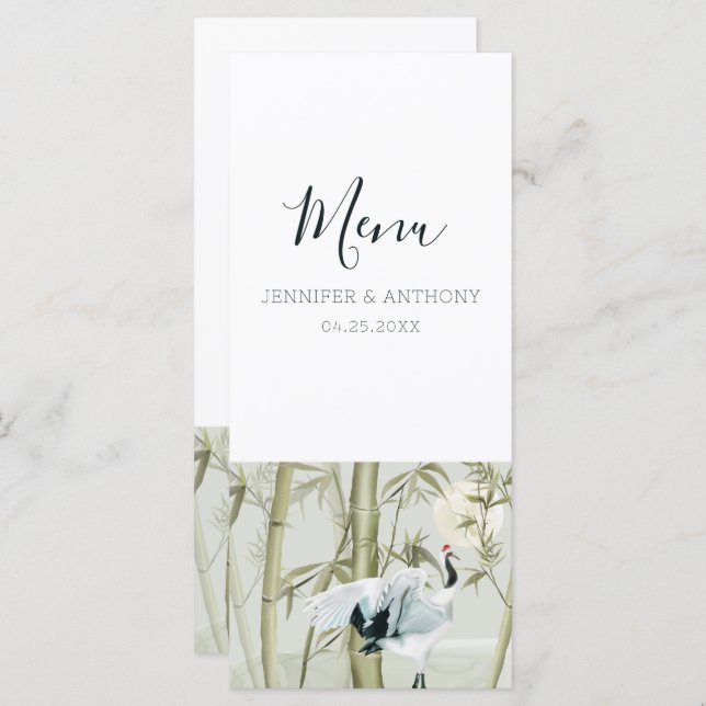 Menú Grúa japonesa de color de agua bambú (Anverso / Reverso)