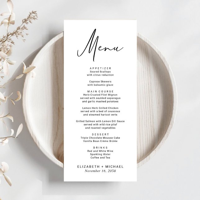 Menú Guion de boda chic moderno (Chic Modern Script Wedding Menu)