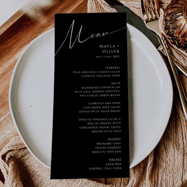 Menú Guión Minimalista caprichoso | Boda negro (Subido por el creador)