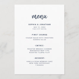Menú Guión Minimalista moderno blanco y marina | BODA