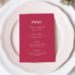 Menú Guión Minimalista moderno | Boda rojo magenta<br><div class="desc">Esta elegante y minimalista carta de bodas cuenta con una moderna tipografía de escritura blanca y un texto limpio y sans serif en un colorido y moderno fondo magenta rojo para un diseño sencillo y elegante que le encantará.</div>