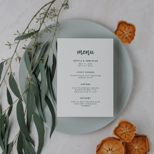 Menú Guión Minimalista moderno Boda verde esmeralda