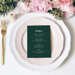 Menú Guión Minimalista moderno verde esmeralda | BODA<br><div class="desc">Esta elegante y minimalista tarjeta de menú boda cuenta con una tipografía de escritura moderna y un texto limpio y sans serif para un diseño sencillo y elegante de color verde esmeralda y blanco que le encantará.</div>