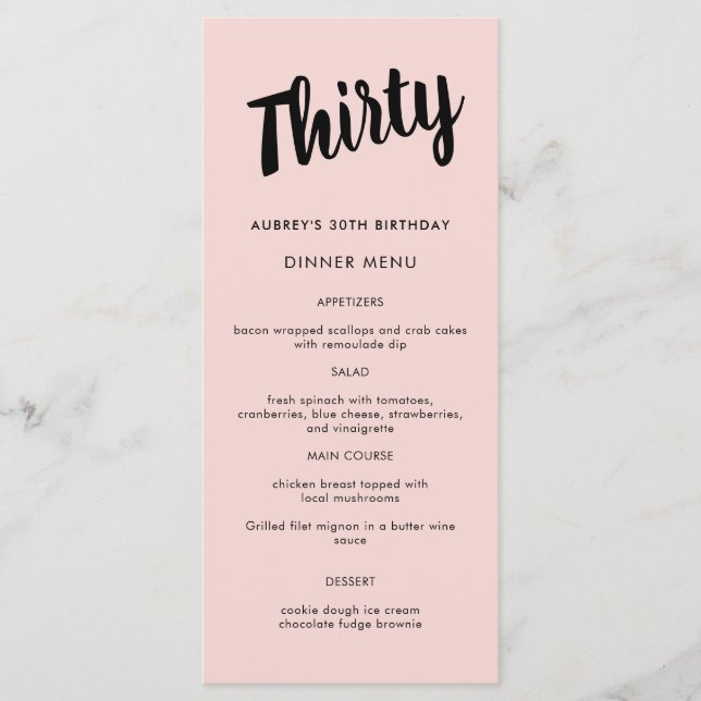 Menú Guión moderno Cualquier año 30 Fiesta de cumpleaño (Anverso)