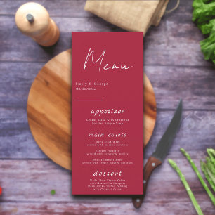 Menú Guión simple moderno Viva Magenta Boda mínimo