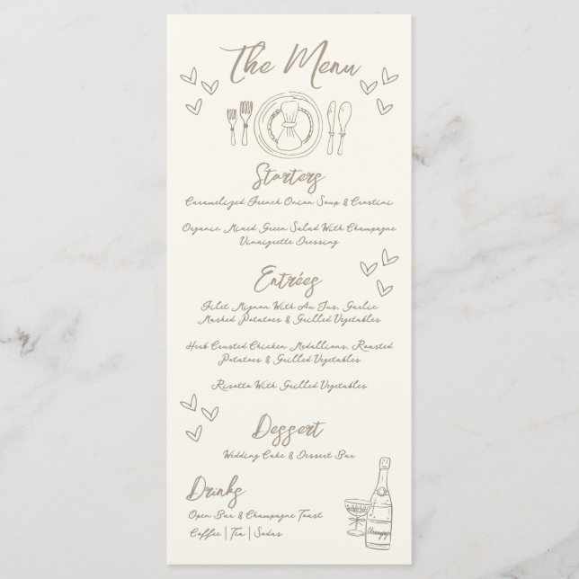 Menú Hand Draw Quirky Whimsical Wedding (Anverso)