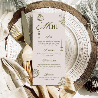 Menú Hand Drawn Green Retro Illustrated Dinner Wedding