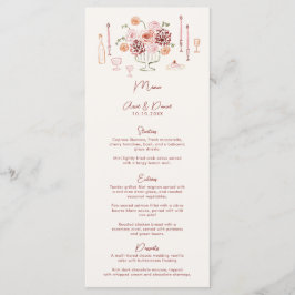 Menú Hand Drawn Whimsical Tabletop Burgundy Wedding