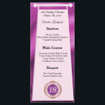 Menú Happy 18th Birthday Pink Purpurina Relieve metaliz<br><div class="desc">Un menú elegante con un patrón rosa y Relieve metalizado y tu número de cumpleaños único en purpurina y oro.</div>