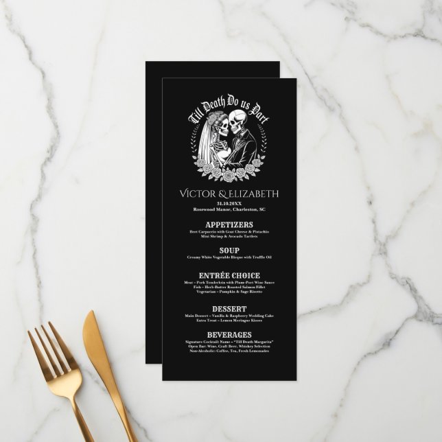 Menú Hasta que la muerte nos divida en gótico blanco y  (Anverso/Reverso In Situ)