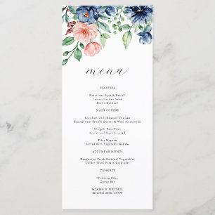Menú Hermosa acuarela Floral y Boda de vegetación