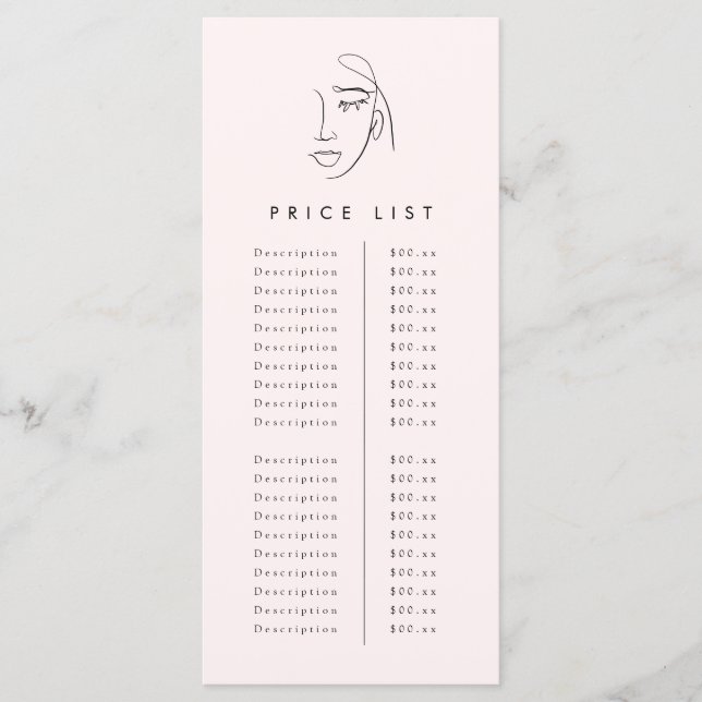 Menú Hermosa lista de precios faciales (Anverso)