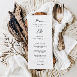 Menú Herradura minimalista | Boda blanco y negro<br><div class="desc">Los menús bodas,  modernos pero elegantes,  en blanco y negro,  presentan un estilo rústico moderno y minimalista,  con escritura a mano y texto clásico. Un par de herraduras dibujadas a mano aparecen en un sutil ilustracion,  para una mirada actualizada de tu país,  boda de temas occidentales o vaqueros.</div>
