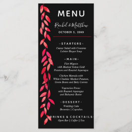 Menú Hojas de color rosa caliente sobre Boda negro